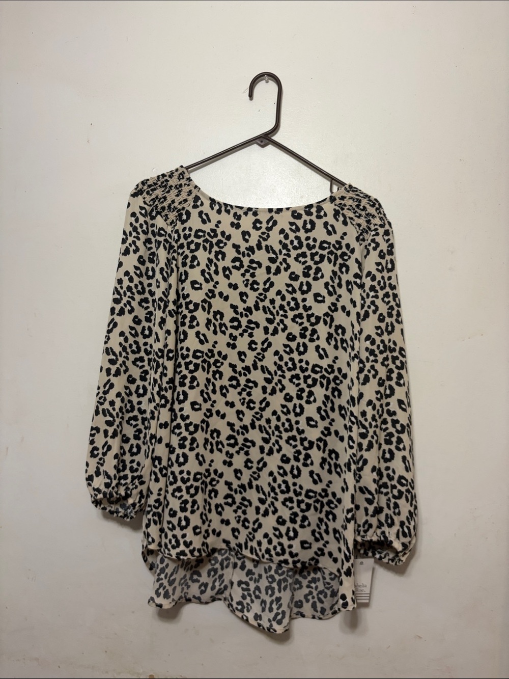 Cream Leopard-Print Long Sleeve Blouse
